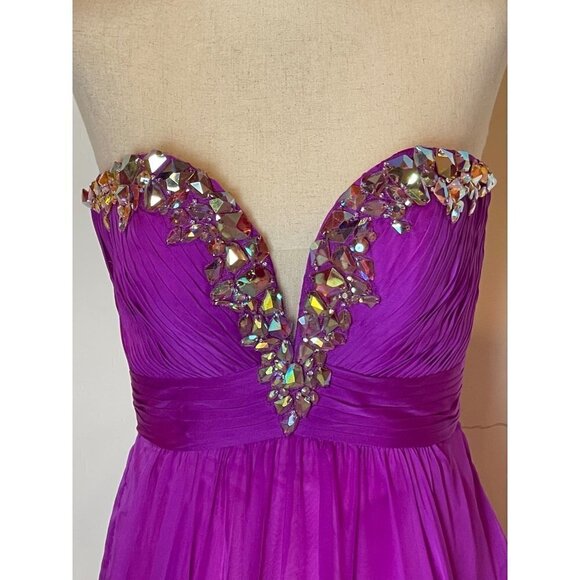 La Femme Purple Magenta Strapless Rhinestone Sweetheart Neck Gown Size 0 - Picture 8 of 12